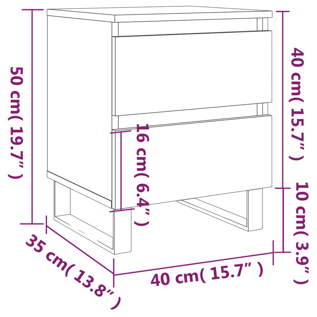 vidaXL Nattbord 2 stk brun eik 40x35x50 cm konstruert tre