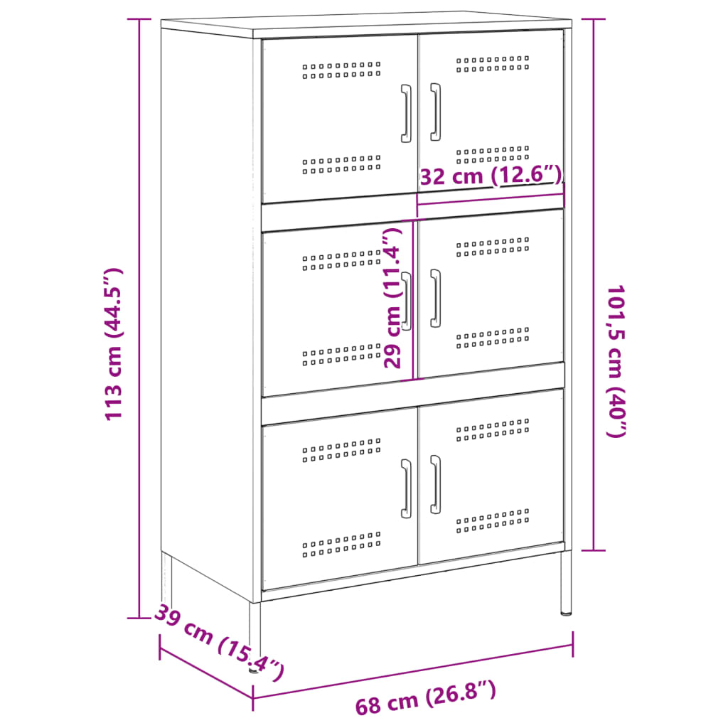 vidaXL Highboard sennepsgul 68x39x113 cm stål