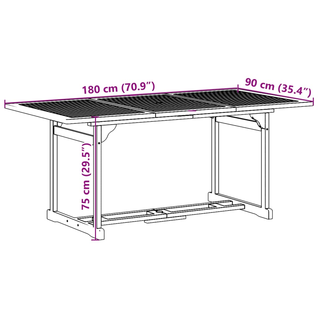 vidaXL Hagespisegruppe 9 deler 180x90x75 cm heltre akasie