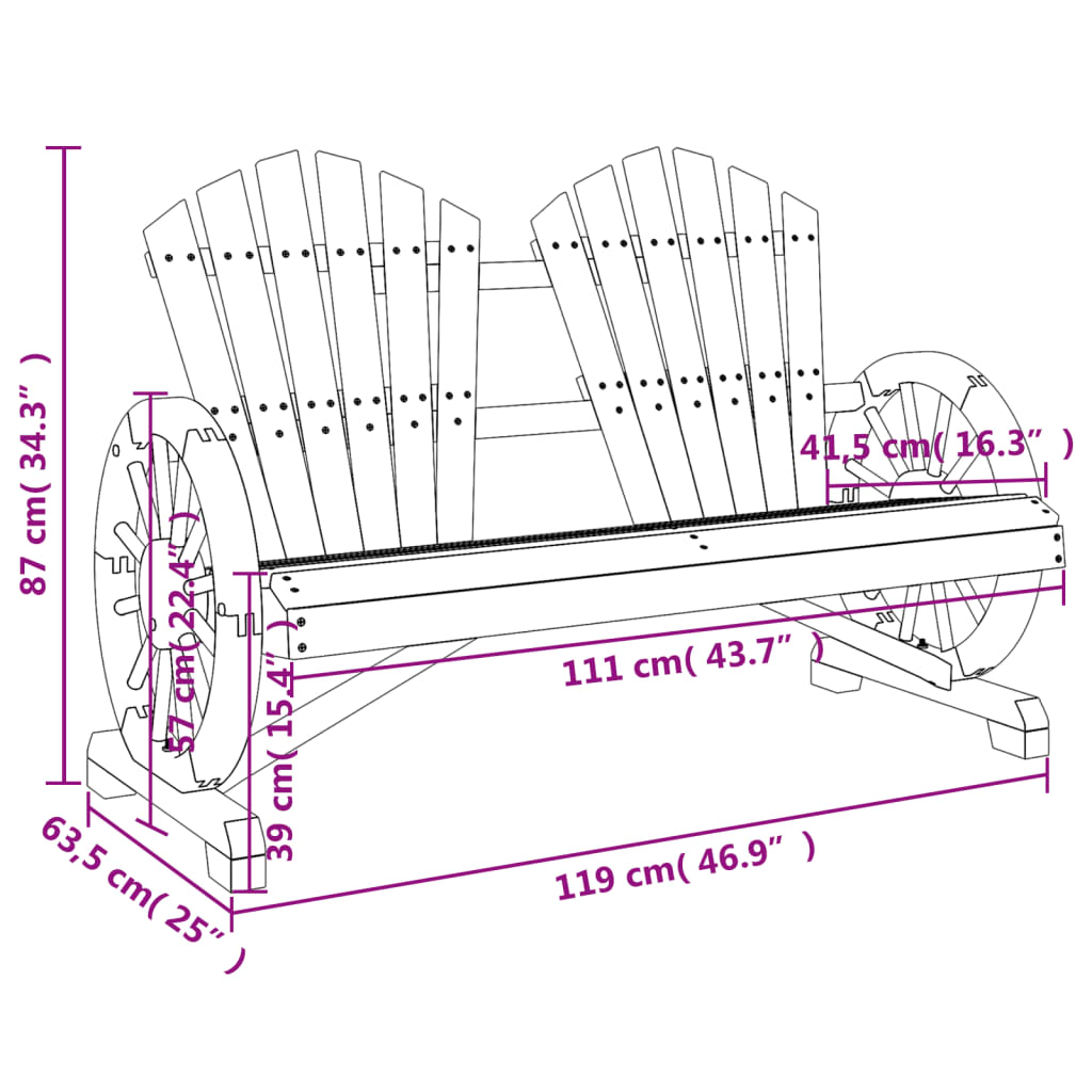 vidaXL Adirondack hagestol 2-seters heltre gran