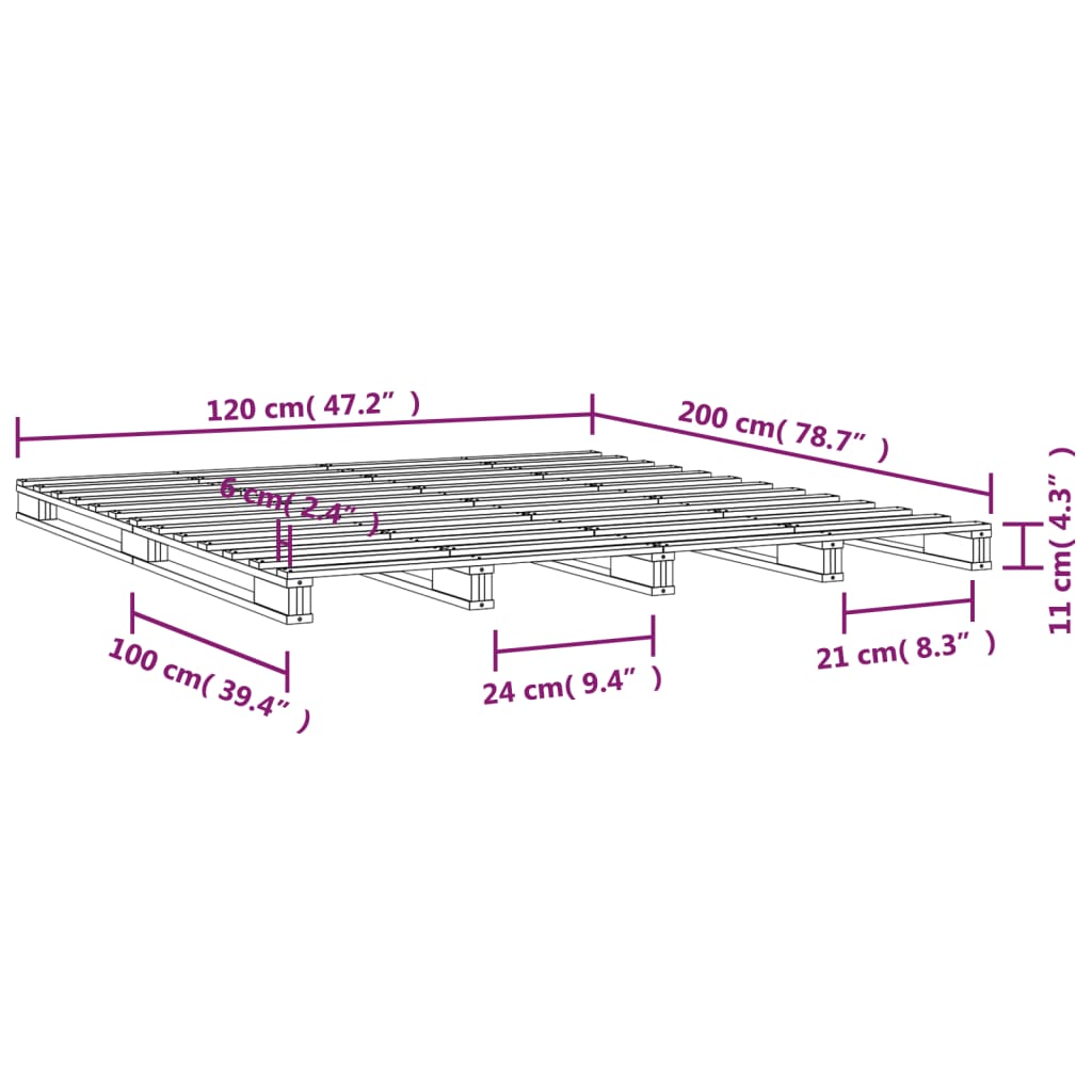 vidaXL Palleseng hvit 120x200 cm heltre furu