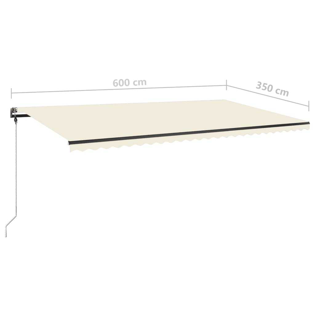 vidaXL Manuell uttrekkbar markise med LED 600x350 cm kremhvit