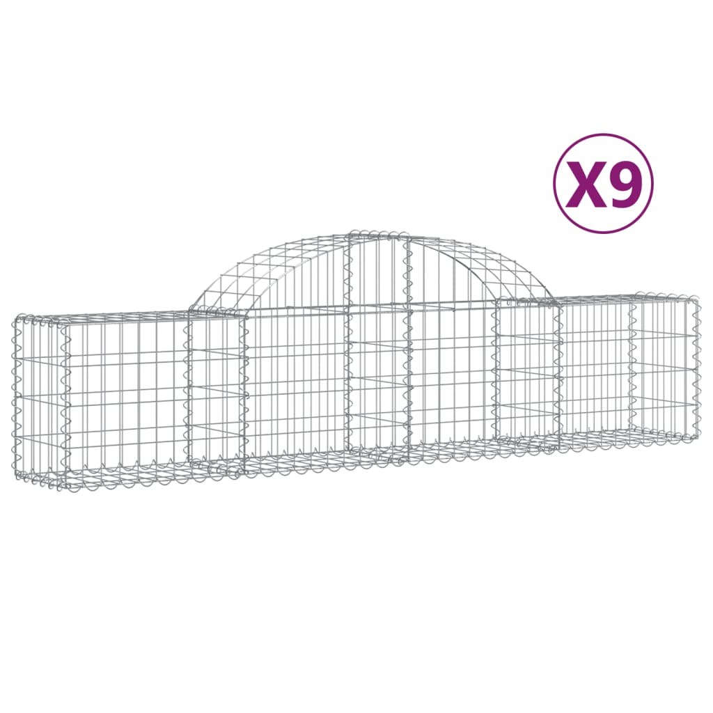 vidaXL Gabionkurver buede 9 stk 200x30x40/60 cm galvanisert jern