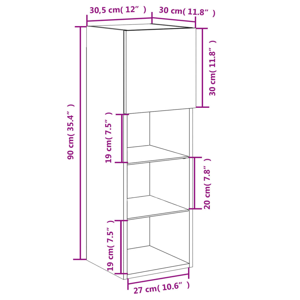 vidaXL TV-benker med LED-lys 2 stk røkt eik 30,5x30x90 cm