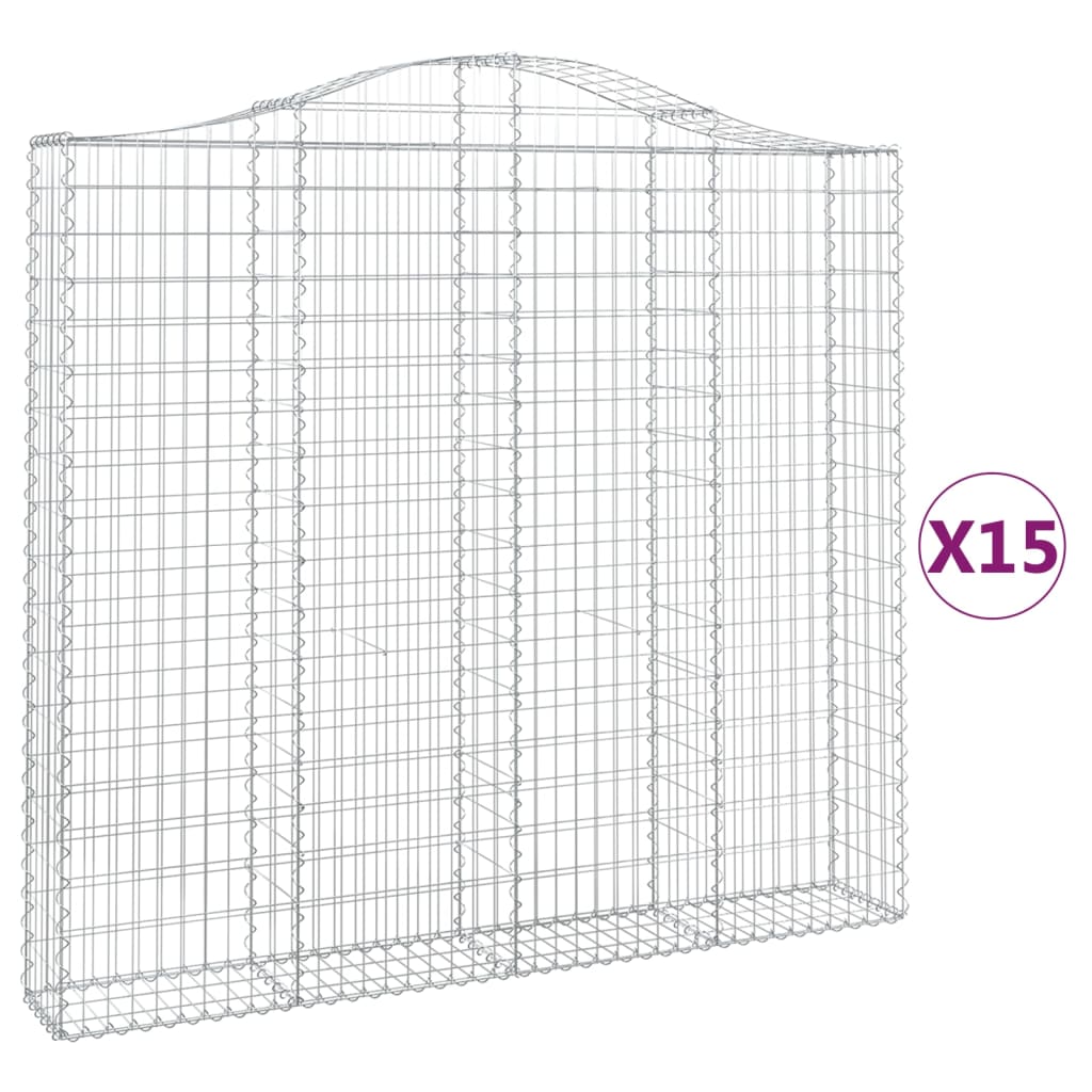 vidaXL Gabionkurver buede 15 stk 200x30x180/200 cm galvanisert jern