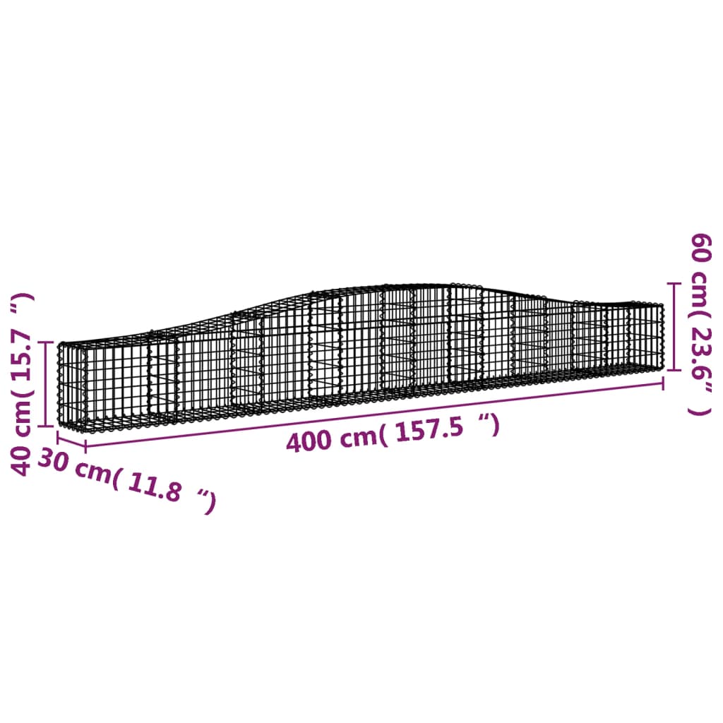 vidaXL Gabionkurv buet 400x30x40/60 cm galvanisert jern