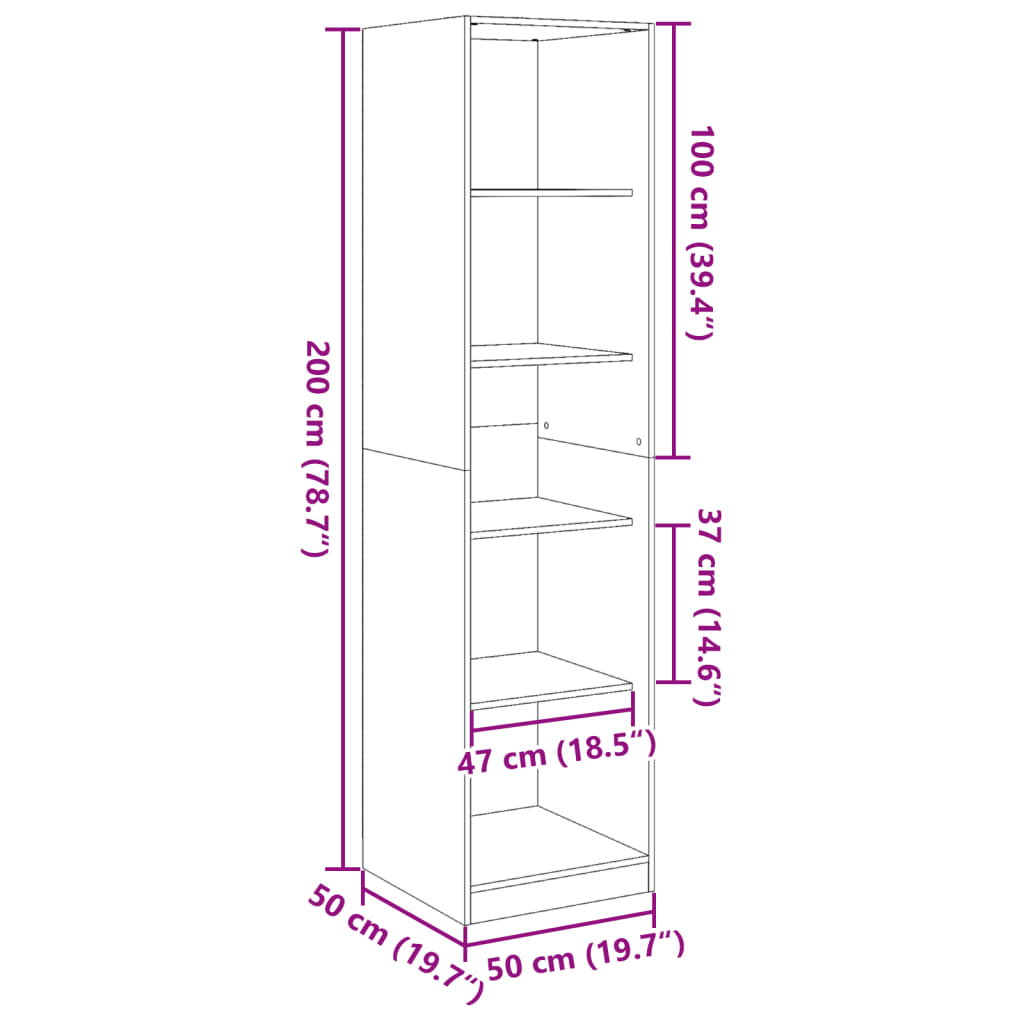 vidaXL Garderobe svart 50x50x200 cm sponplate