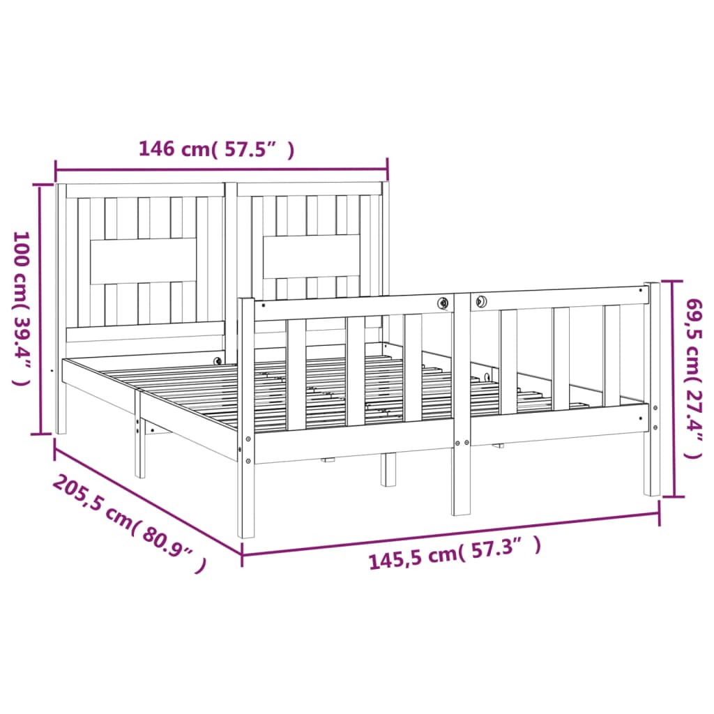 vidaXL Sengeramme med hodegavl hvit 140x200 cm heltre furu