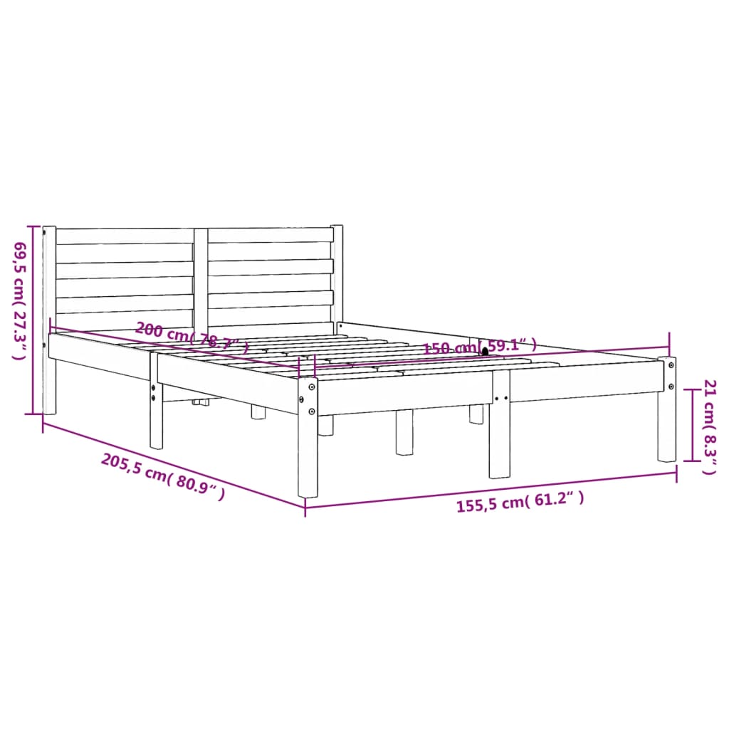 vidaXL Sengeramme uten madrass brun 150x200 cm heltre furu