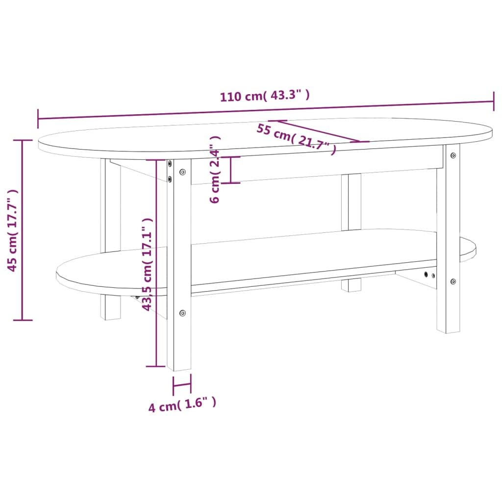 vidaXL Salongbord grå 110x55x45 cm heltre furu