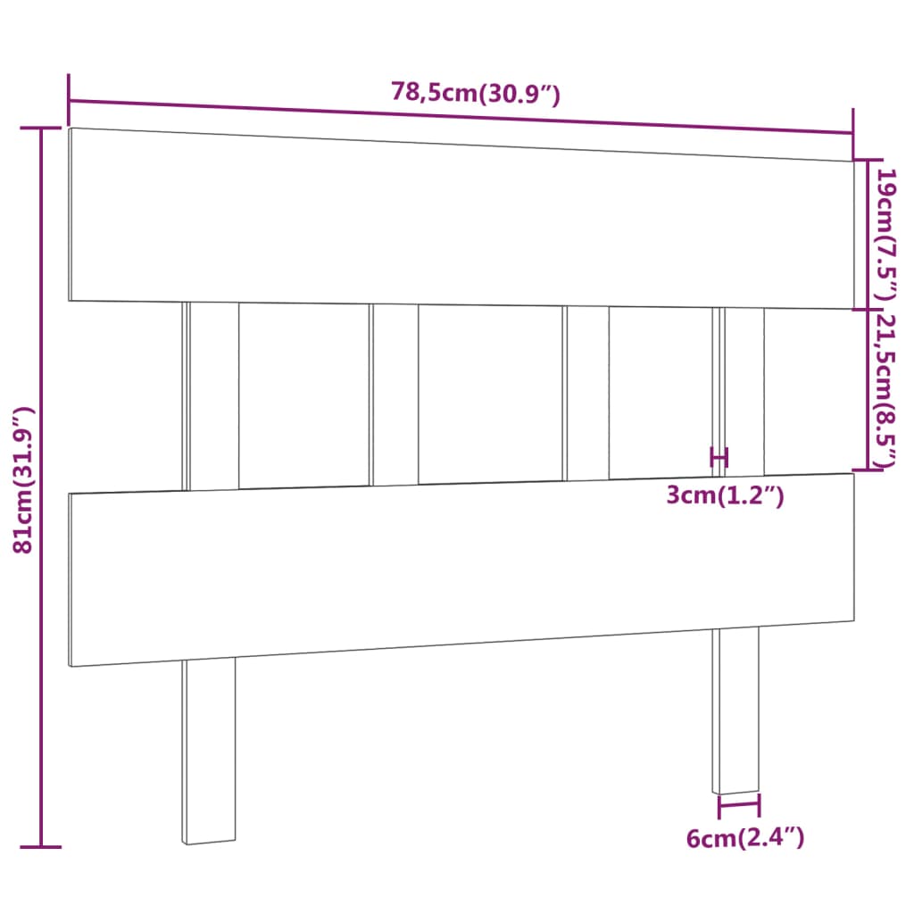 vidaXL Sengegavl svart 78,5x4x100 cm heltre furu