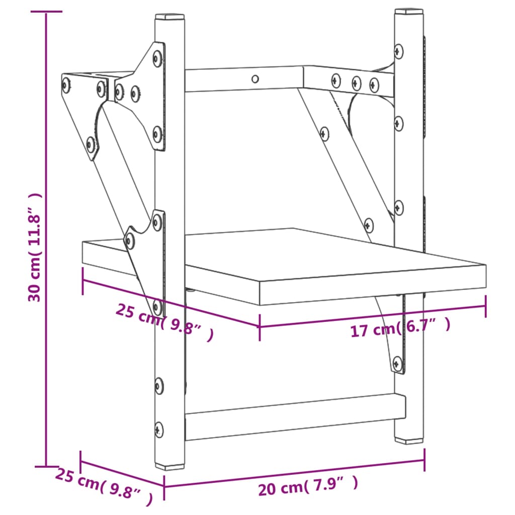 vidaXL Vegghyller med stenger 2 stk røkt eik 20x25x30 cm