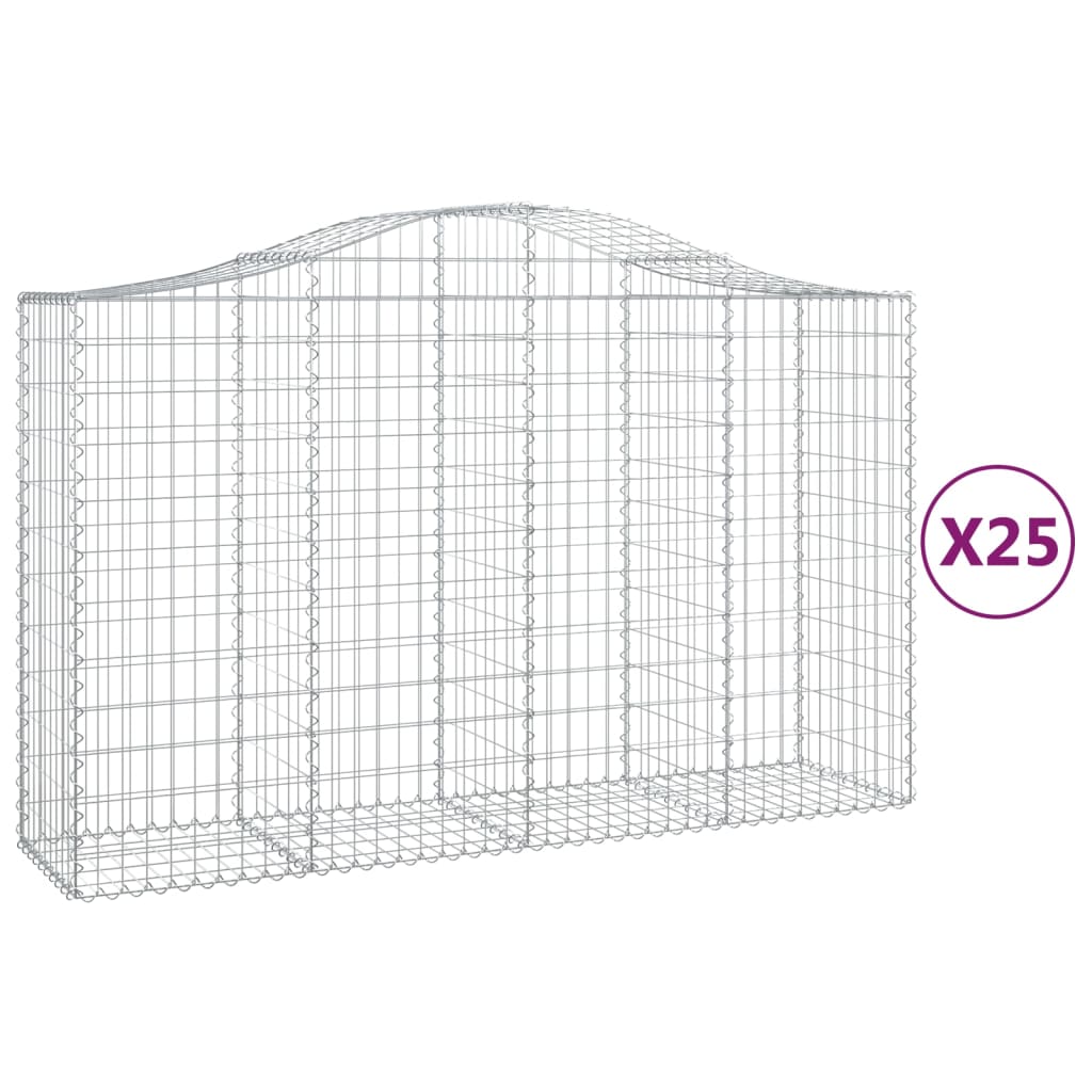 vidaXL Gabionkurver buede 25 stk 200x50x120/140 cm galvanisert jern