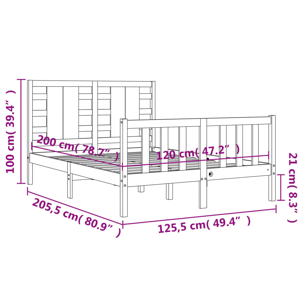 vidaXL Sengeramme med hodegavl svart 120x200 cm heltre