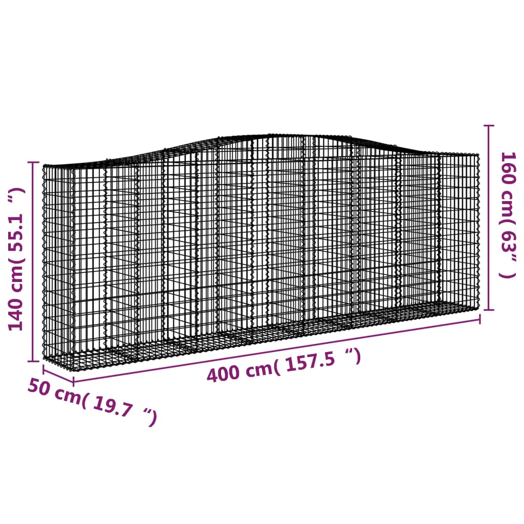 vidaXL Gabionkurver buede 2 stk 400x50x140/160 cm galvanisert jern