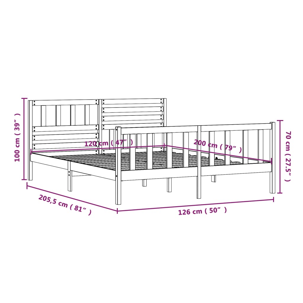 vidaXL Sengeramme hvit heltre 120x200 cm