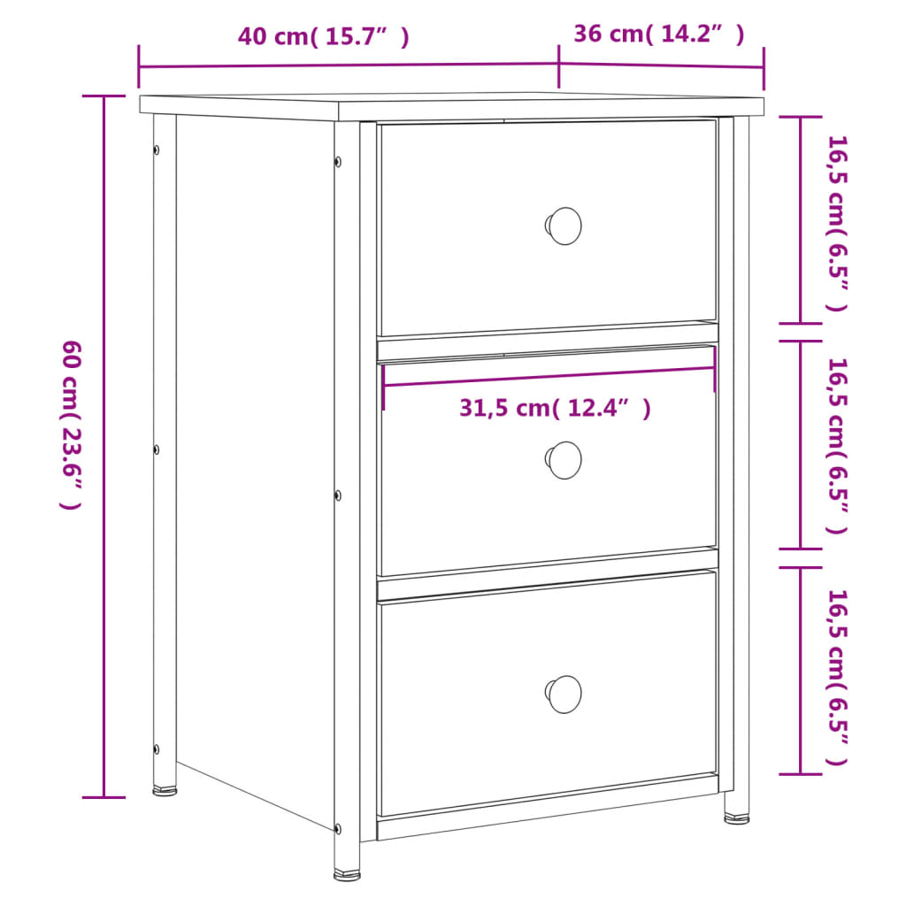 vidaXL Nattbord 2 stk svart 40x36x60 cm konstruert tre