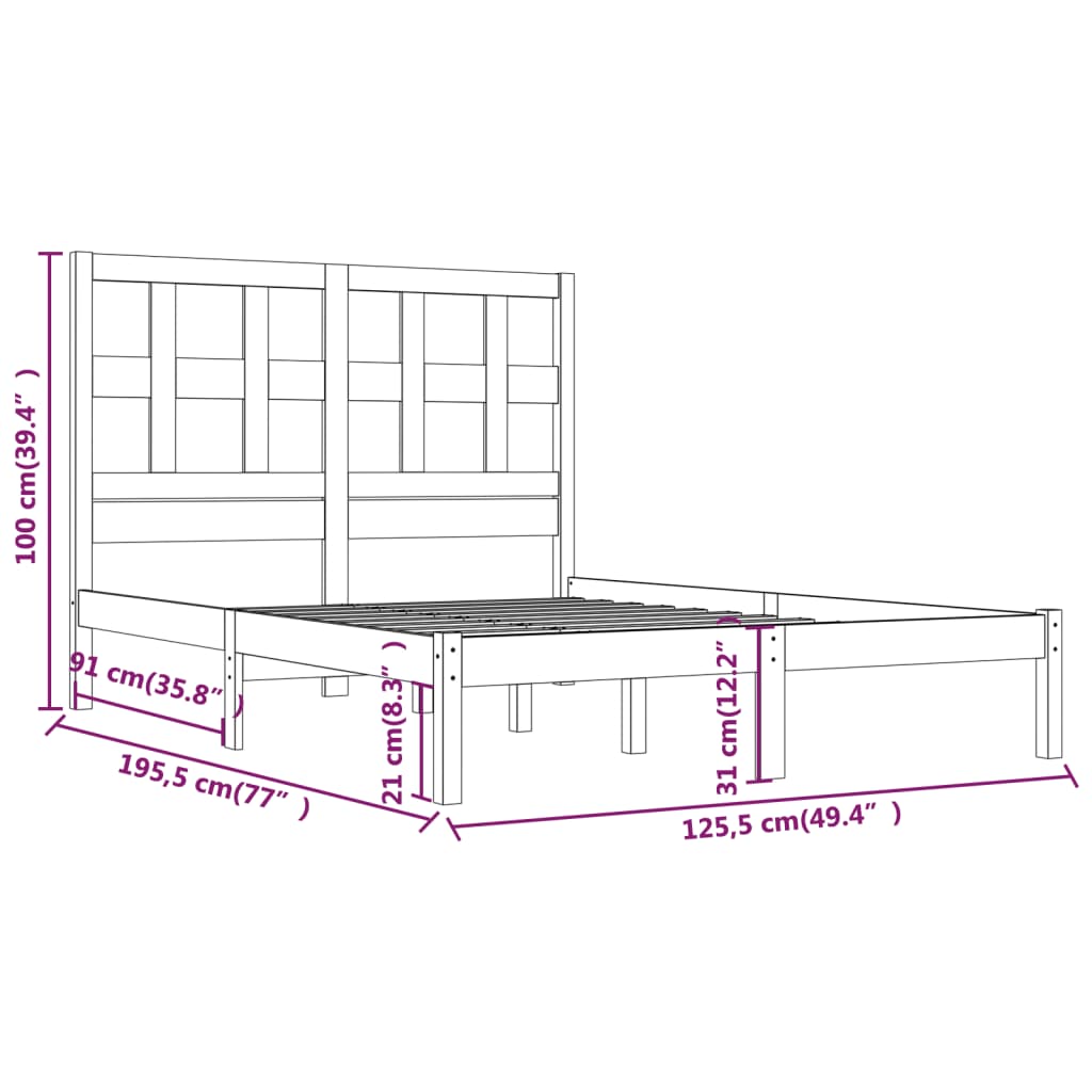 vidaXL Sengeramme svart heltre furu 120x190 cm Small Double