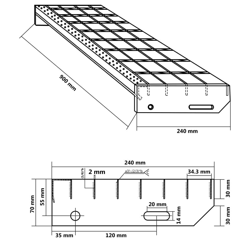 vidaXL Gittertrinn 90x24x7 cm galvanisert stål