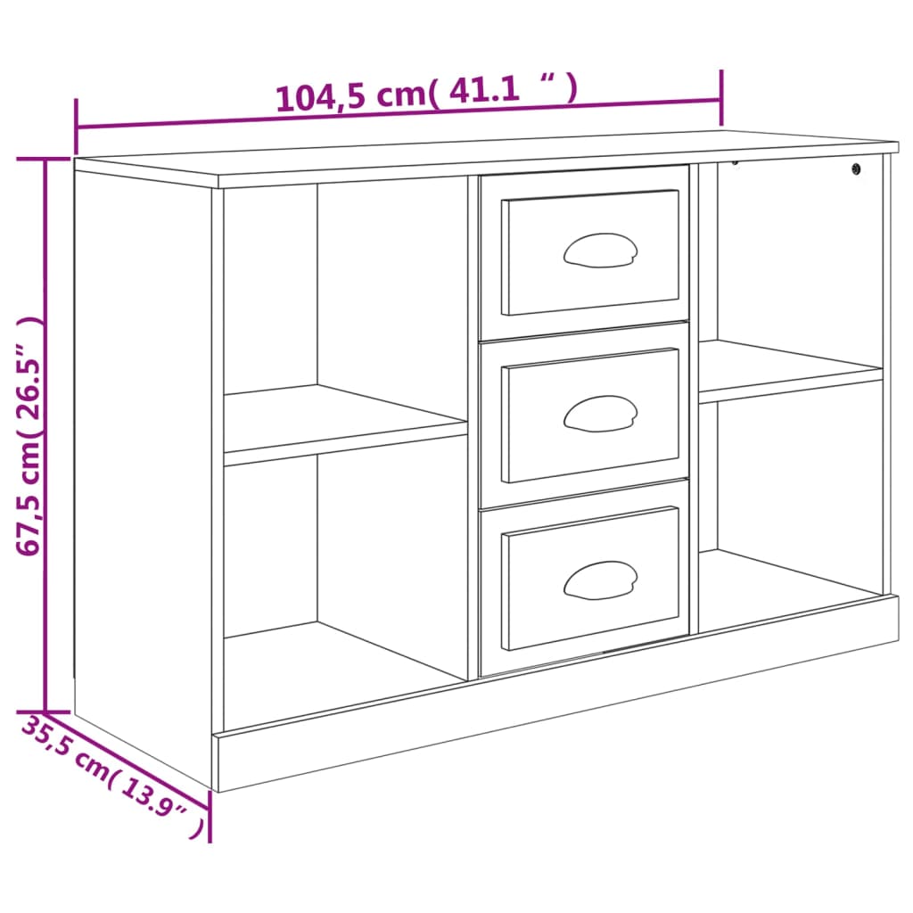 vidaXL Skjenk høyglans hvit 104,5x35,5x67,5 cm konstruert tre