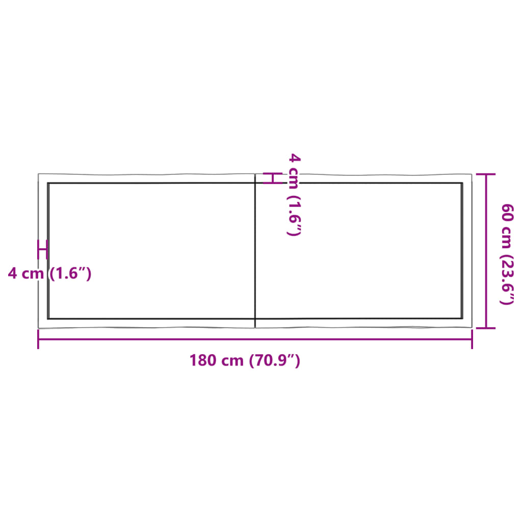 vidaXL Bordplate 180x60x(2-6) cm ubehandlet heltre eik naturlig kant