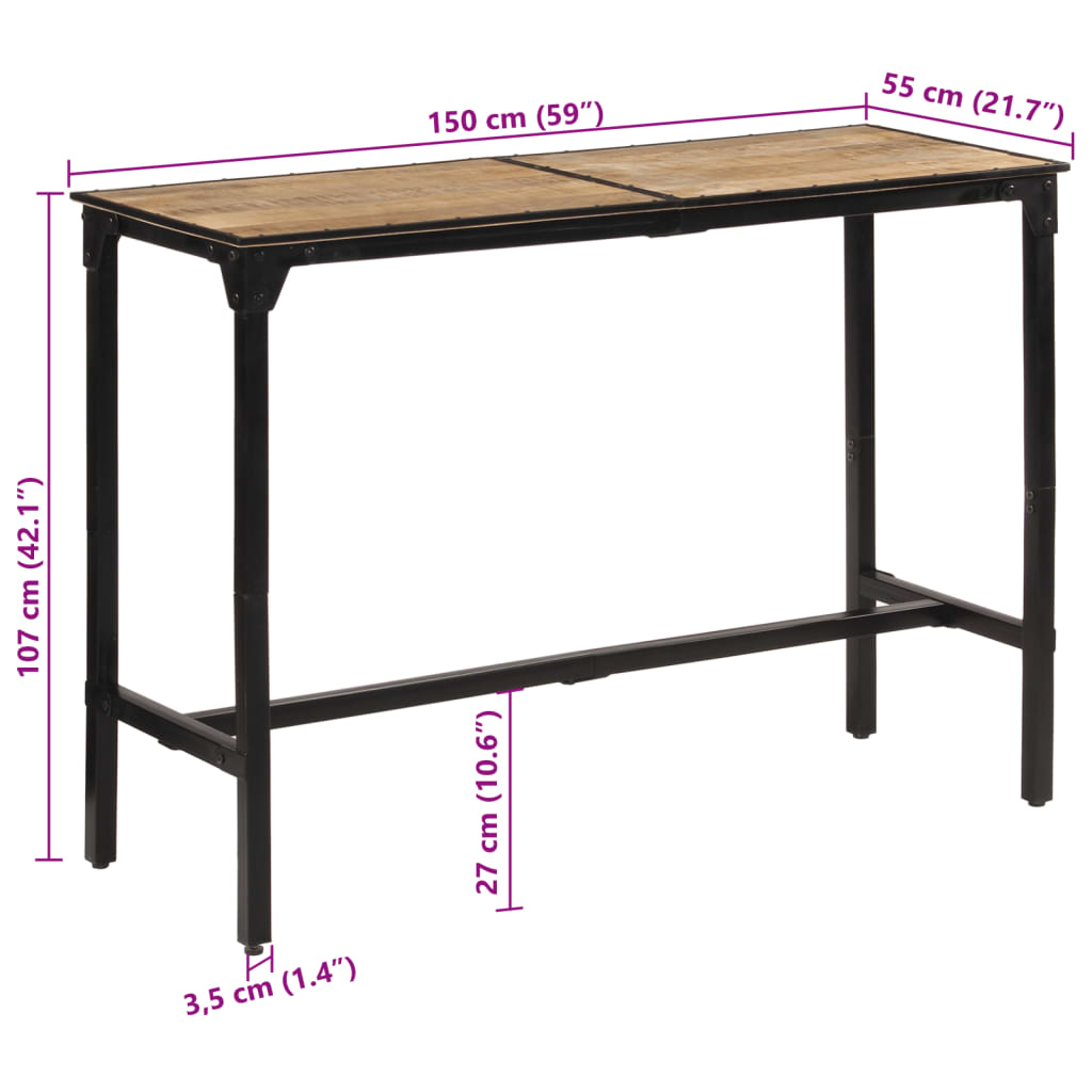 vidaXL Barbord 150x55x107 cm grovt heltre mangotre