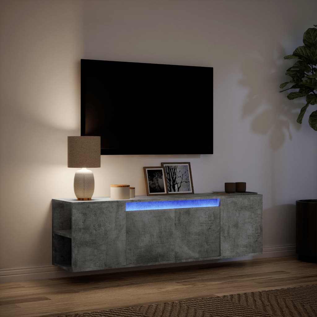 vidaXL Vegghengt TV-benk med LED-lys betonggrå 135x31x39,5 cm