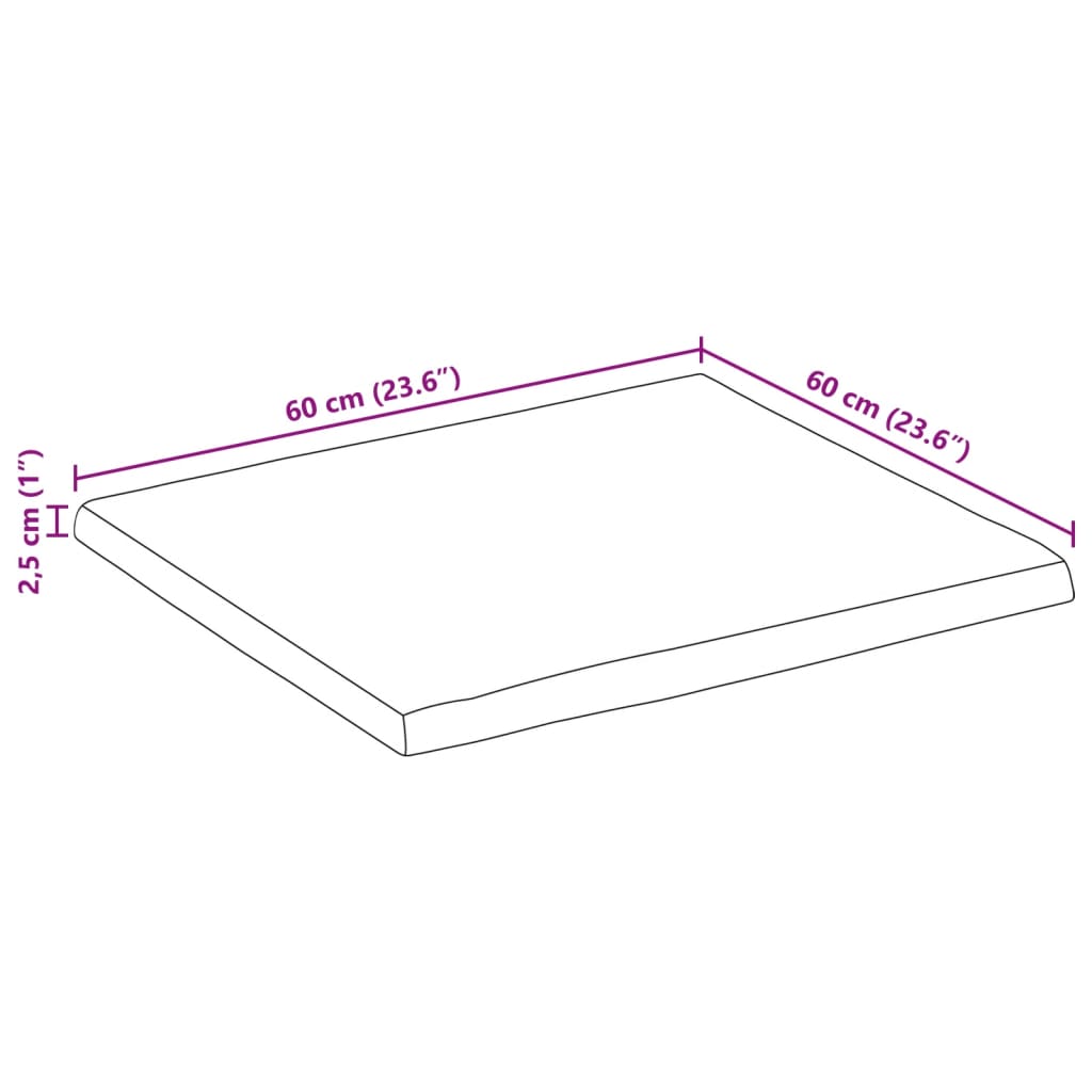 vidaXL Bordplate naturlig kant 60x60x2,5 cm grovt heltre mangotre