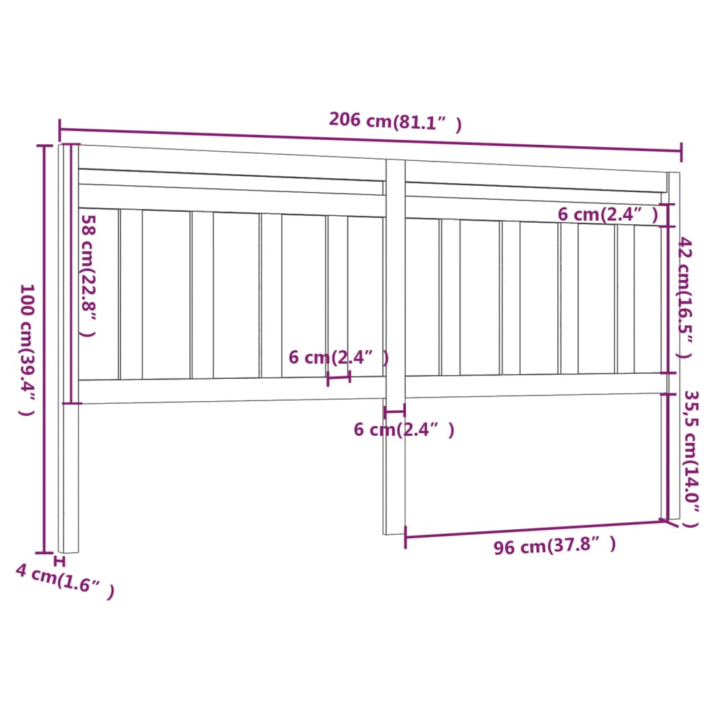 vidaXL Sengegavl honningbrun 206x4x100 cm heltre furu