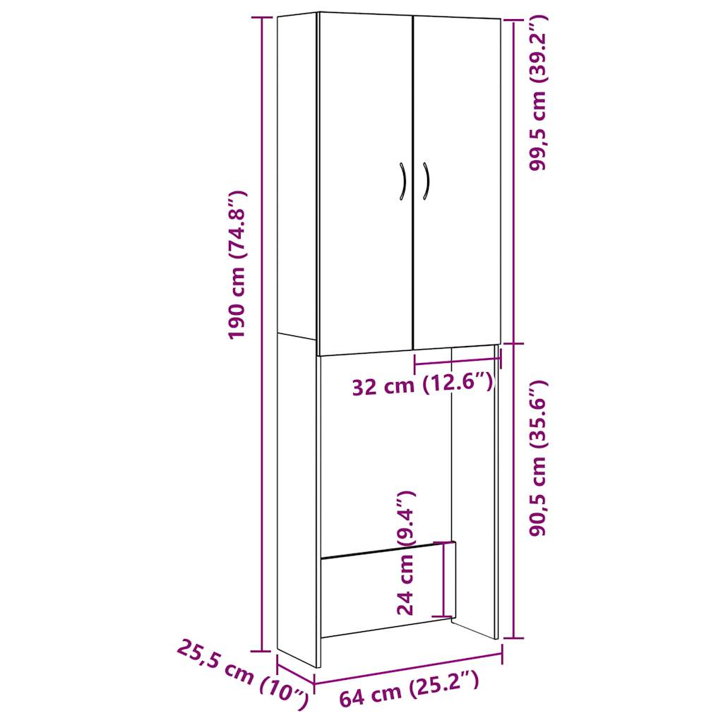 vidaXL Vaskemaskinskap gammelt tre 64x25,5x190 cm