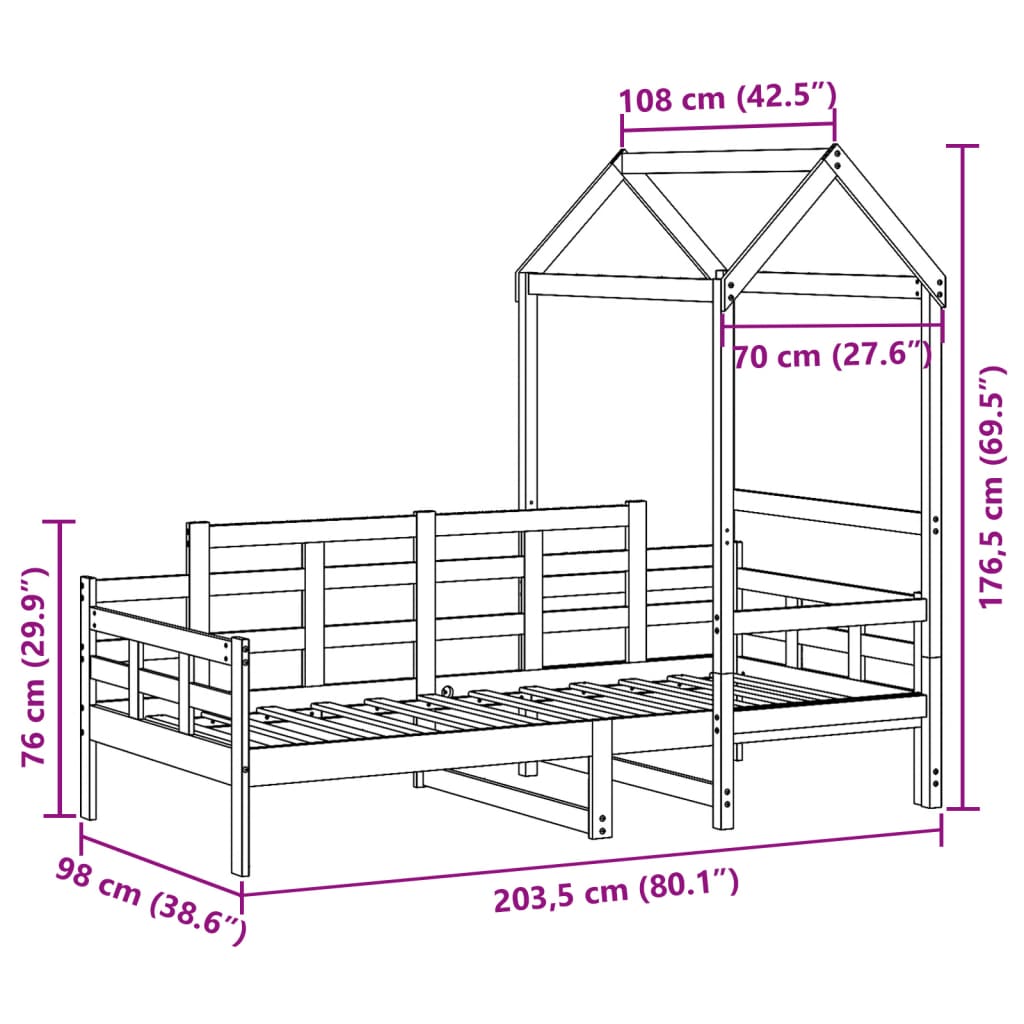 vidaXL Dagseng med tak 90x200 cm heltre furu