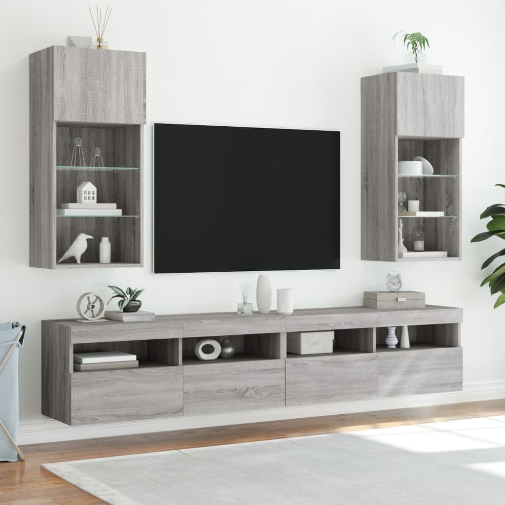 vidaXL TV-benk med LED-lys grå sonoma 40,5x30x90 cm