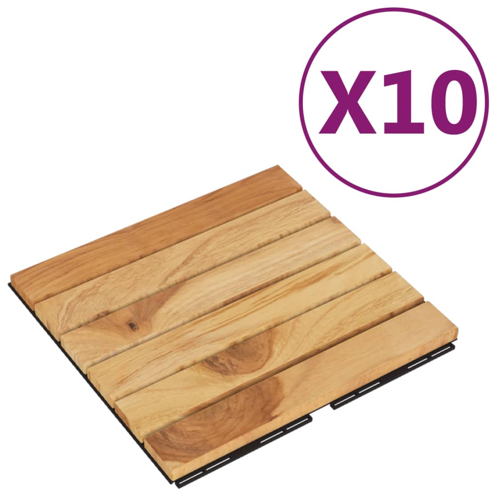 vidaXL Terrassefliser 10 stk 30x30 cm heltre teak vertikalt mønster