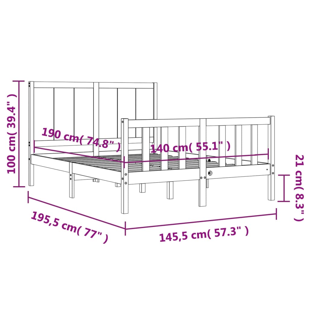 vidaXL Sengeramme med hodegavl svart 140x190 cm heltre