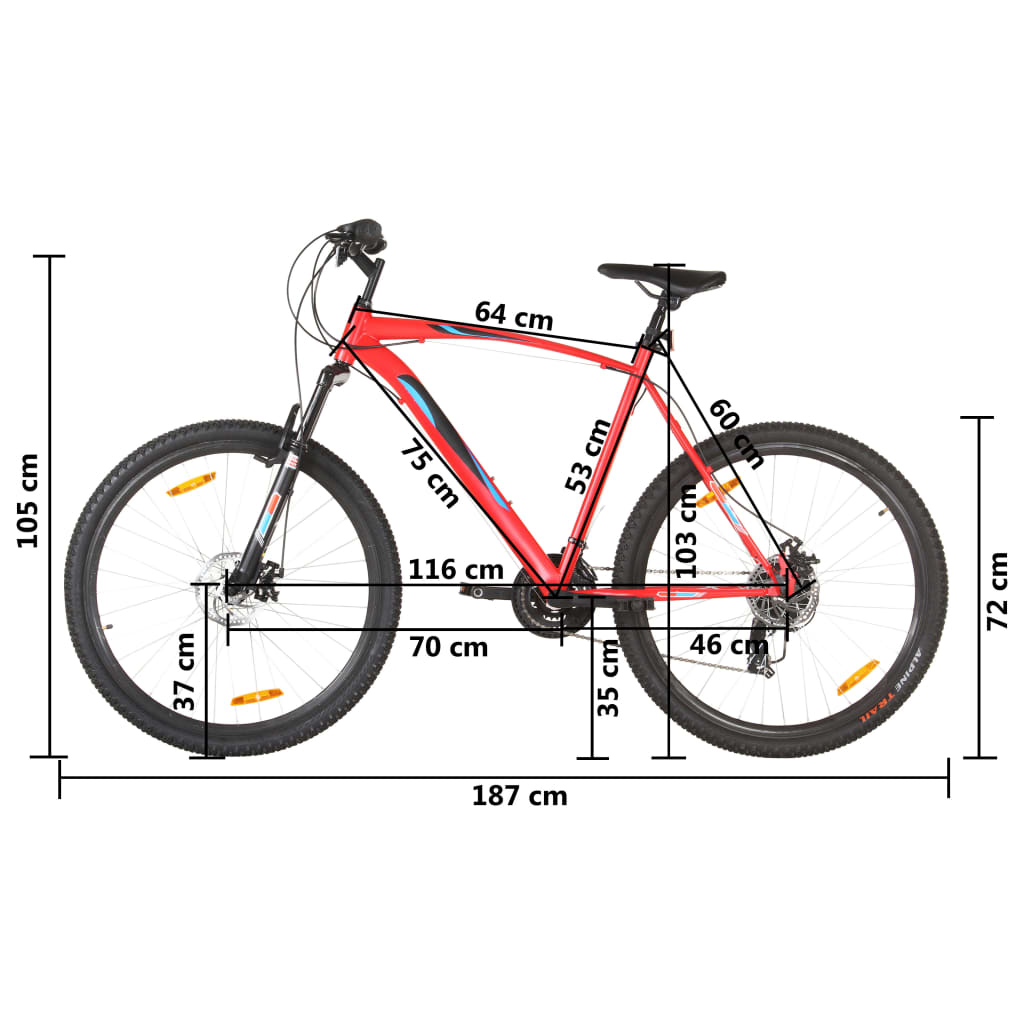 vidaXL Terrengsykkel 21 trinn 29-tommers hjul 53 cm ramme rød