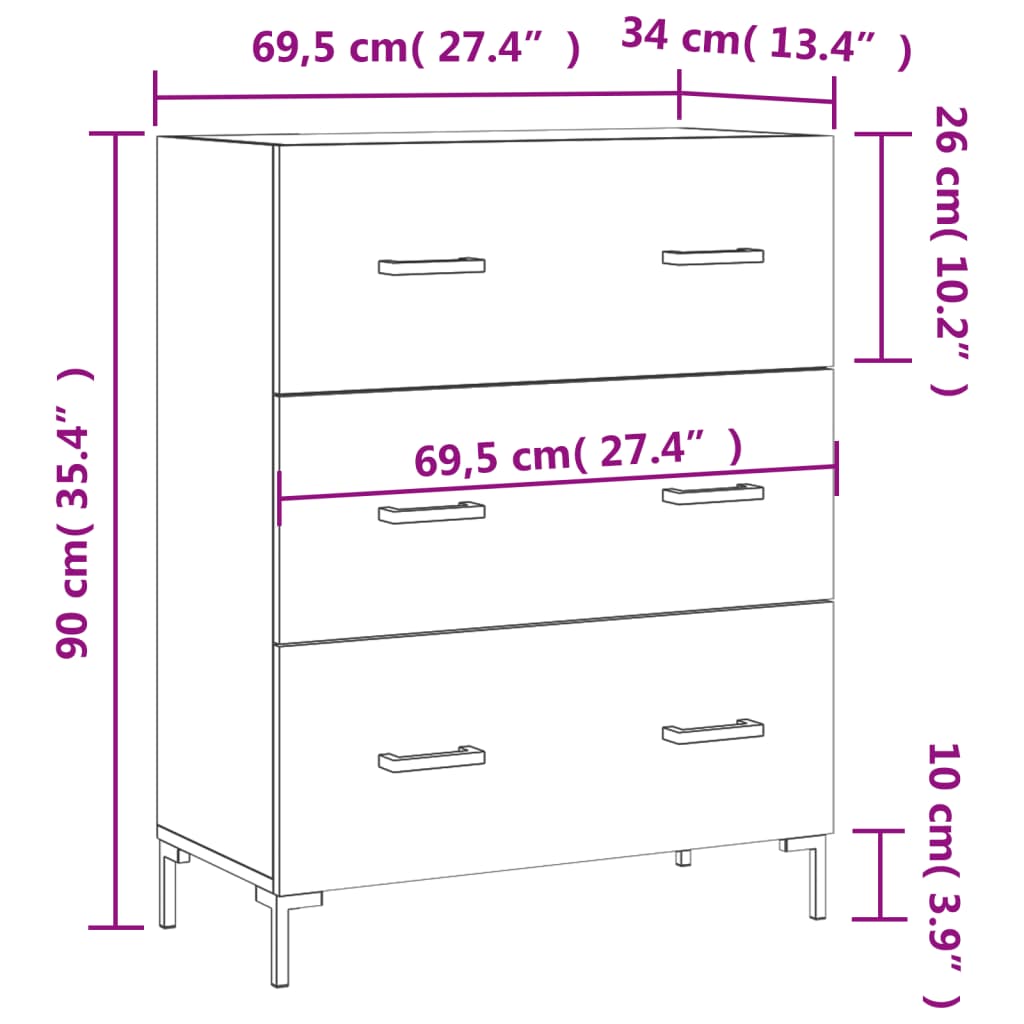 vidaXL Skjenk røkt eik 69,5x34x90 cm konstruert tre