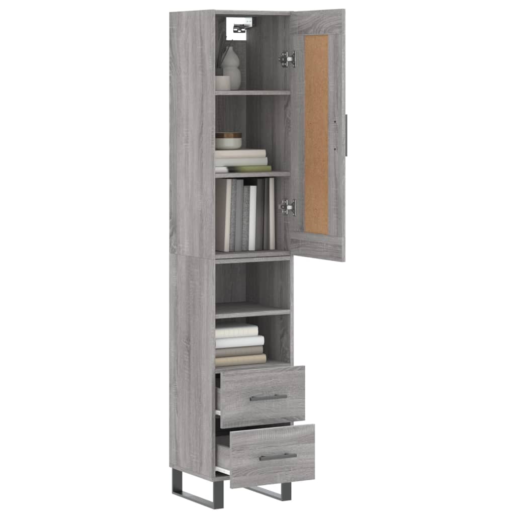 vidaXL Highboard grå sonoma 34,5x34x180 cm konstruert tre