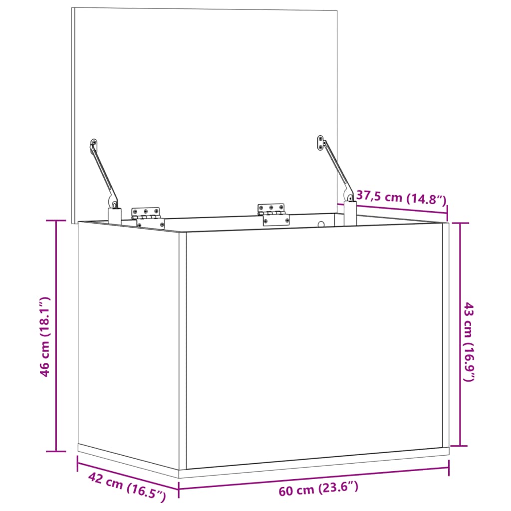 vidaXL Oppbevaringsboks brun eik 60x42x46 cm konstruert tre