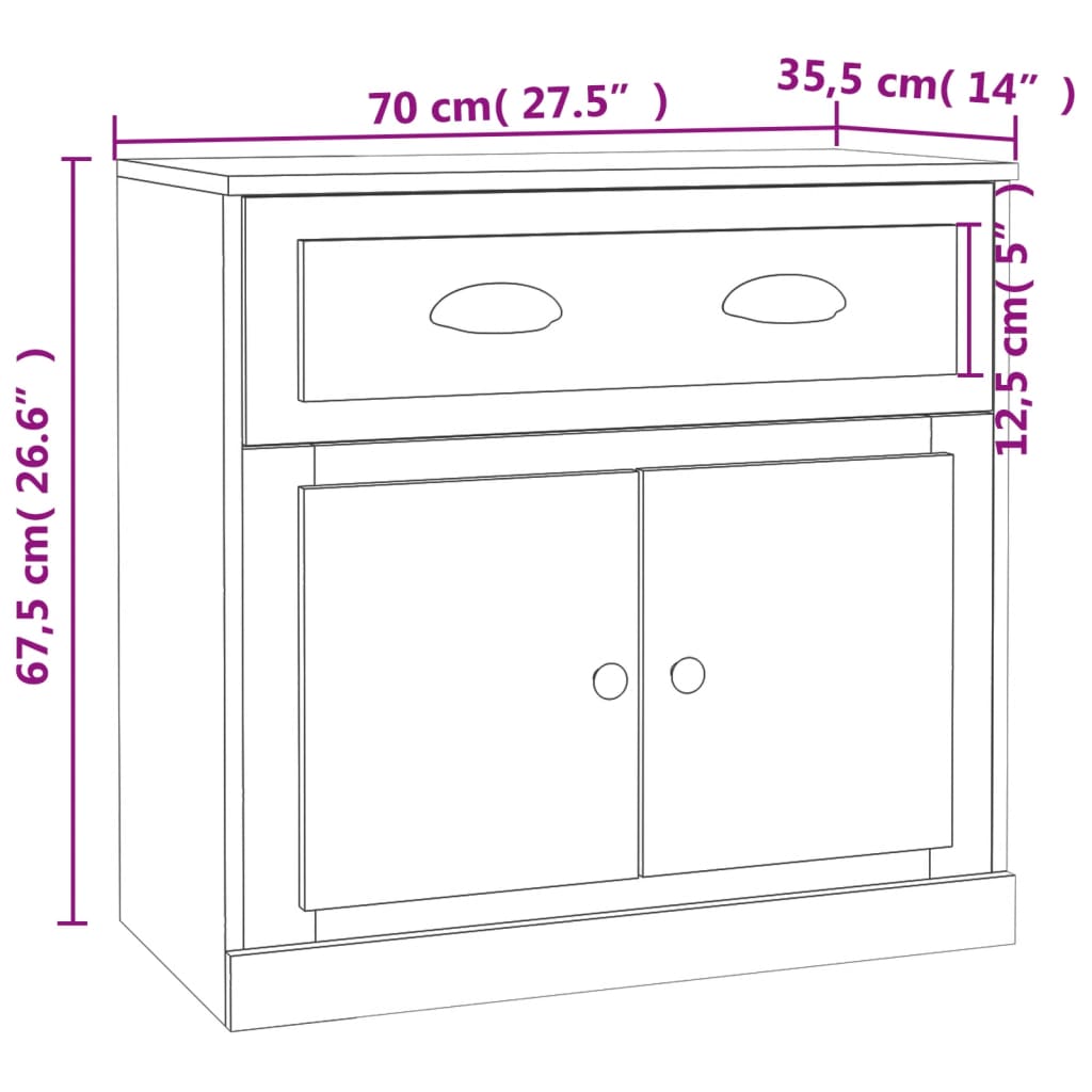 vidaXL Skjenk sonoma eik 70x35,5x67,5 cm konstruert tre