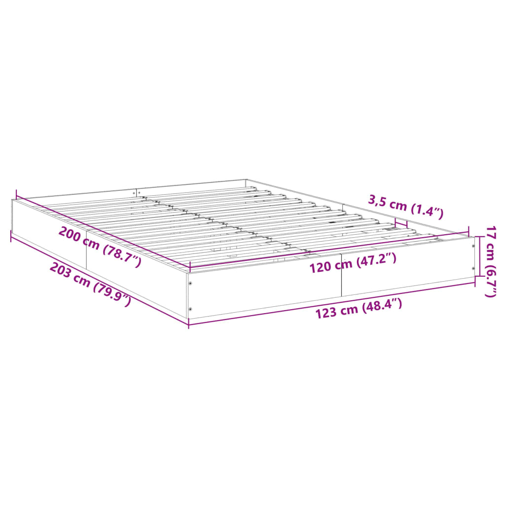 vidaXL Sengeramme uten madrass røkt eik 120x200 cm konstruert tre