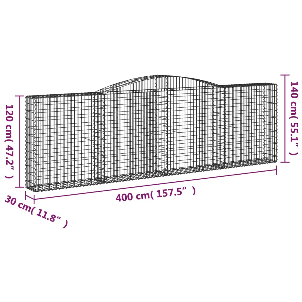 vidaXL Gabionkurver buede 5 stk 400x30x120/140 cm galvanisert jern