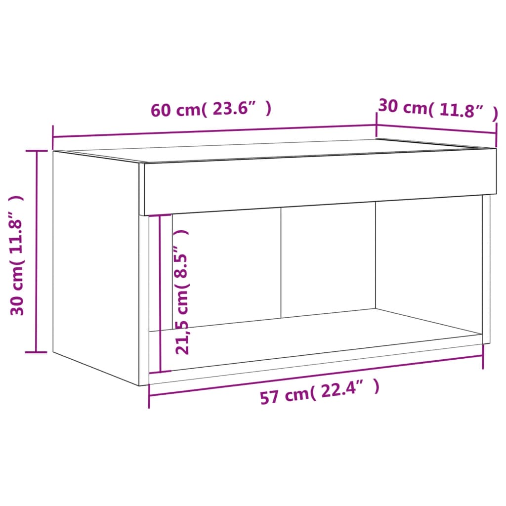 vidaXL TV-benk med LED-lys hvit 60x30x30 cm