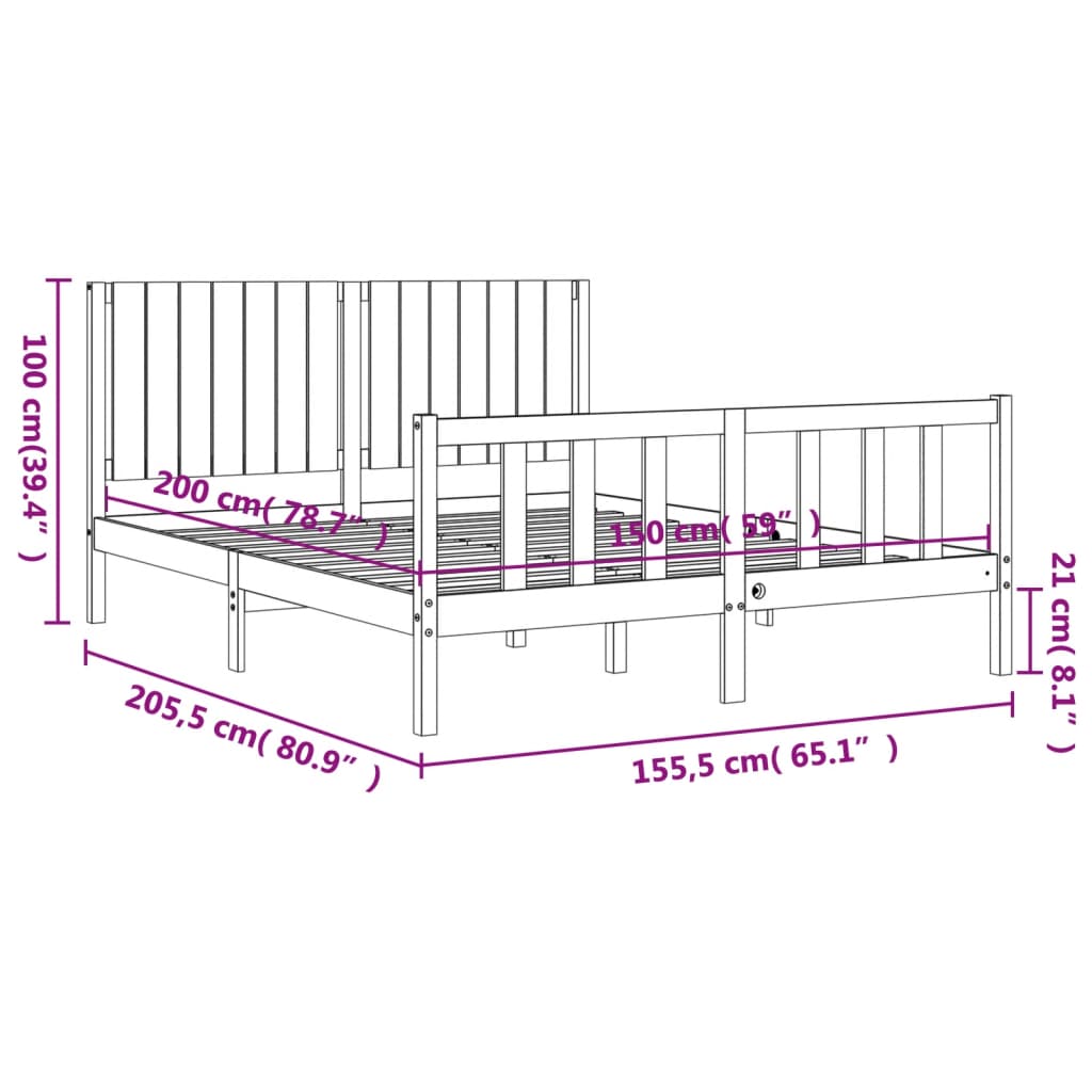 vidaXL Sengeramme med hodegavl King Size heltre