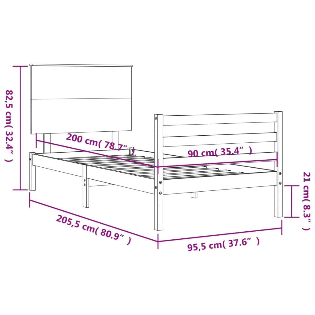 vidaXL Sengeramme med hodegavl hvit 90x200 cm heltre