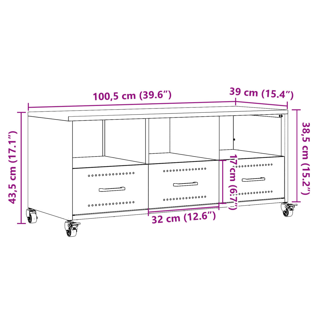 vidaXL TV-benk antrasitt 100,5x39x43,5 cm stål