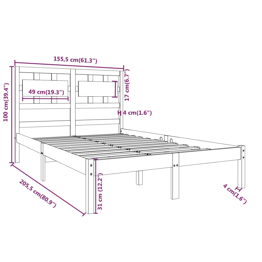 vidaXL Sengeramme svart heltre 150x200 cm King Size