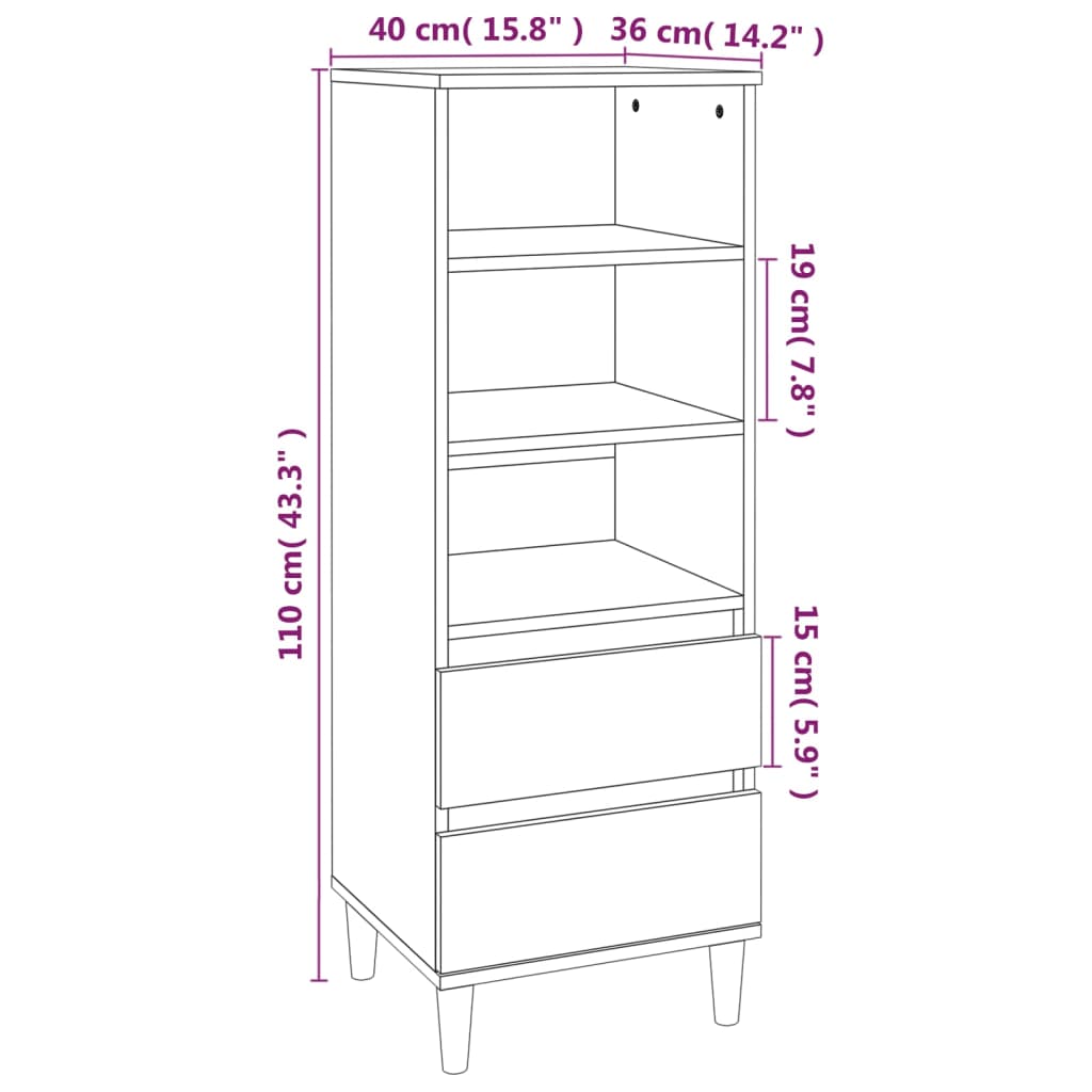 vidaXL Highboard grå sonoma 40x36x110 cm konstruert tre