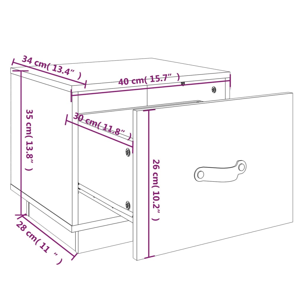 vidaXL Nattbord 2 stk svart 40x34x35 heltre furu