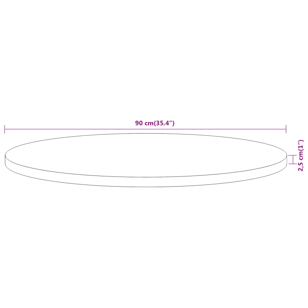 vidaXL Bordplate Ø90x2,5 cm rund heltre akasie