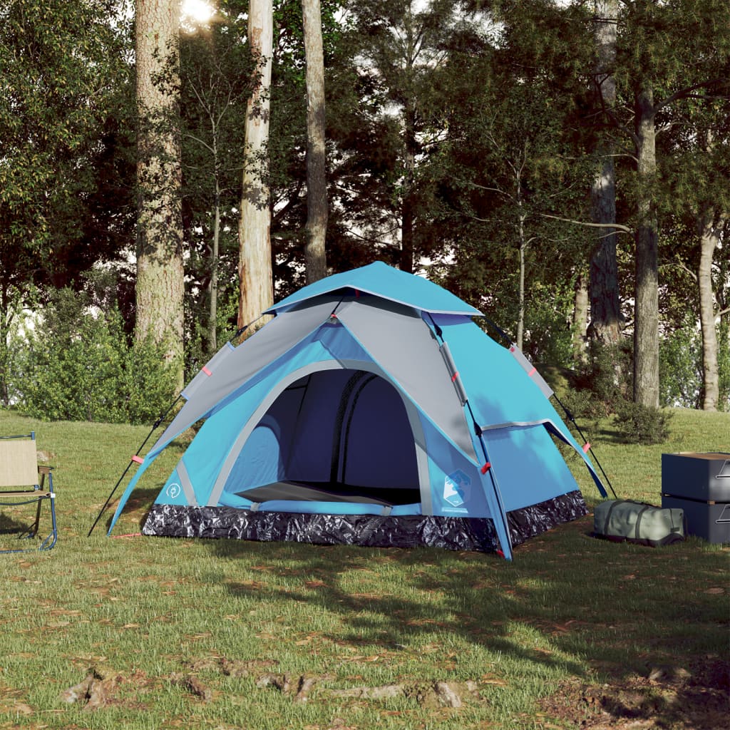 vidaXL Kuppeltelt for camping 4 personer blå hurtigutløser